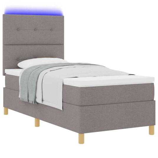  LED Box Springer Bed med madrass Gråbrun 80 x 200 cm stoff