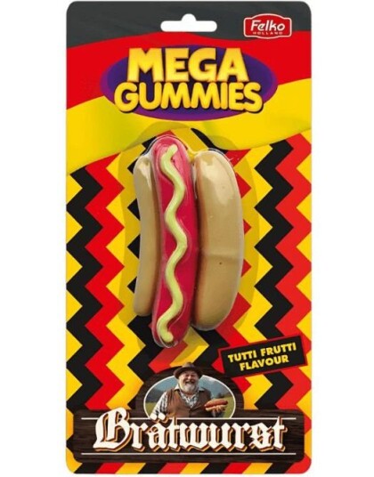 Sweet & Candy Mega Gummies German Bratwurst Vingummi Pølse med Tutti Fruttismak 120 gram