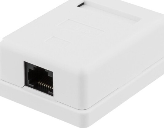DELTACO uskjermet vegguttak, utenpåliggende UTP 1xRJ45, Cat6, hvit DELTACO uskjermet vegguttak, utenpåliggende UTP 1xRJ45, Cat6, hvit