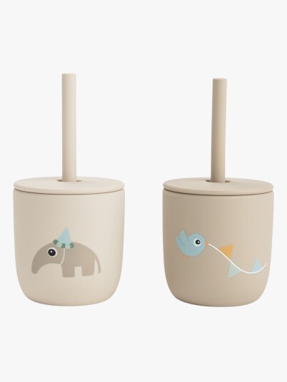 Done by Deer Silicone Straw Cup 2 Pack Celebration Sand Beige CUP:Ø 7X H 7CM.STRAW:13.5CM Done by Deer Silicone Straw Cup 2 Pack Celebration Sand Beige CUP:Ø 7X H 7CM.STRAW:13.5CM