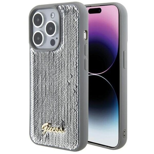 Guess Case For Iphone 15 Pro 6,1&Amp Amp Quot  Guhcp15lpsfdgss Silver Hc Sequin Script Metal
