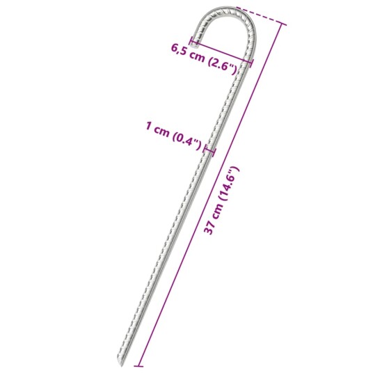  Teltplugger 6 stk 37 cm Ø10 mm galvanisert stål