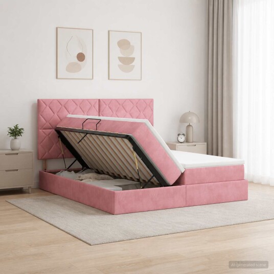 vidaXL Seng med Oppbevaring med hodegjerde Rosa 180 x 200 cm Fløyel