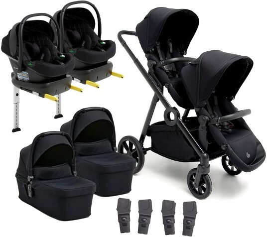 Beemoo Pro Multi 2 Tvillingvogn inkl Route i-Size Babybilstol &  Base Coffee Black/Black Stone