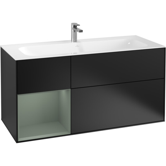 VILLEROY & BOCH FINION SERVANTSKAP 120 SVART MATT LAKK M/LYS VENSTRESTILT OLIVENGRØNN HYLLE