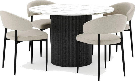 Uppveda Rundt Spisebord 120 cm med 4 Sawako Stoler - Svart/Hvit