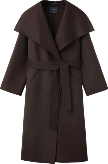 Mango Wool Coat With Belt And Oversized Lapels - DARK BROWN - M