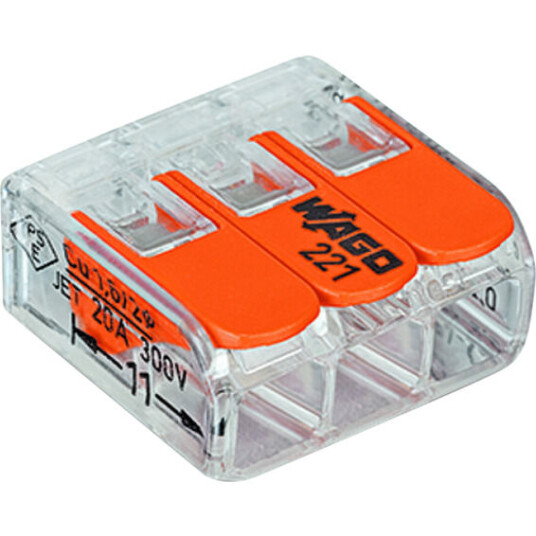 Wago Koblingsklemme 221-413 3-Leder Transparent 5stk Wago Koblingsklemme 221-413 3-Leder Transparent 5stk