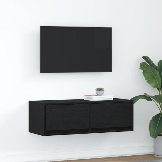 TV benk svart eik 80x31x25,5 cm konstruert tre