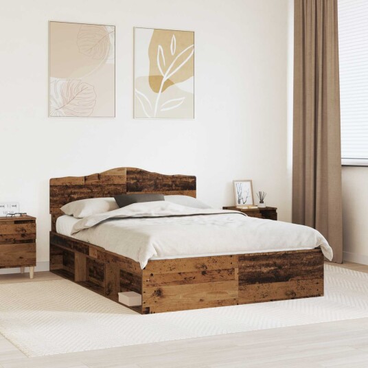 Sengestamme med hodegjerde Gammelt tre 140 x 190 cm Massiv furu Sengestamme med hodegjerde Gammelt tre 140 x 190 cm Massiv furu