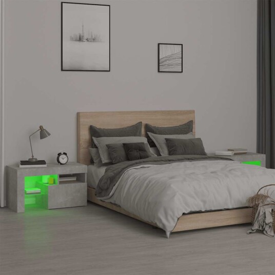  Nattbord 2 stk med LED betonggrå 70x36,5x40 cm 8720845649210