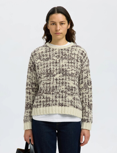 Selected Slflindsay Ls Knit O Neck Beige L