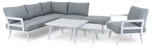 Brafab Villac sofagruppe Hvit med grå pute 3-seter divan sofa, 2 st sofabord & lenestol