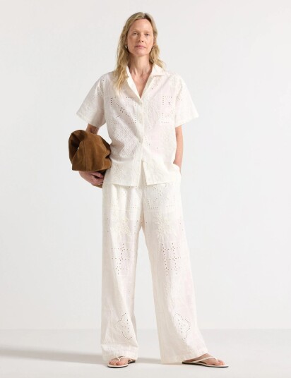 Lindex Trousers With Embroidery   White   XL