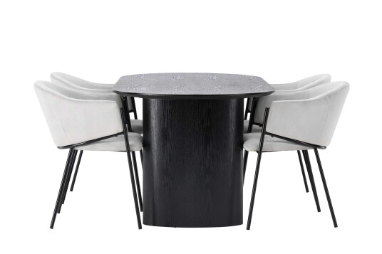 Venture Design Isolde & Evelina spisegruppe Grå/svart 4 stoler & bord 180 x 90 cm