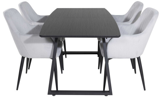 Venture Design Inca & Comfort spisegruppe Svart/grå 4 st stoler & bord 160 x 85 cm