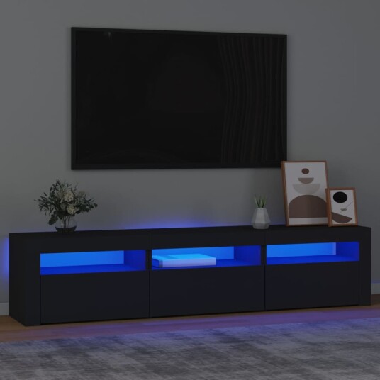 TV-benk med LED-lys svart 180x35x40 cm