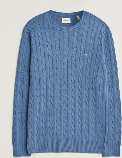 Gant Cotton Cable Crew Neck Blue Horizon