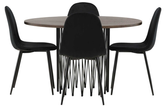 Venture Design Stone round & Polar spisegruppe Svart/mokka 4 stoler & bord 120 cm