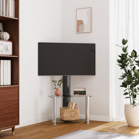 vidaXL TV-benk hjørne 2-lags for 32-70 tommer svart og sølv 8721012116665