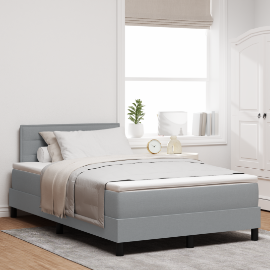 Box Spring Seng med Madrass Lysegrå 120x190 cm Stoff