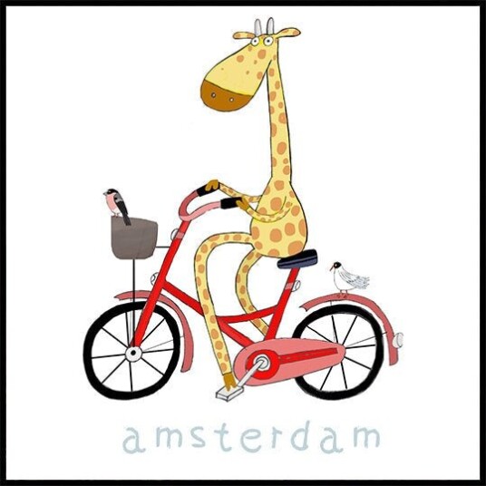 Giraffe on Wheels Poster Plakat / 30x30cm