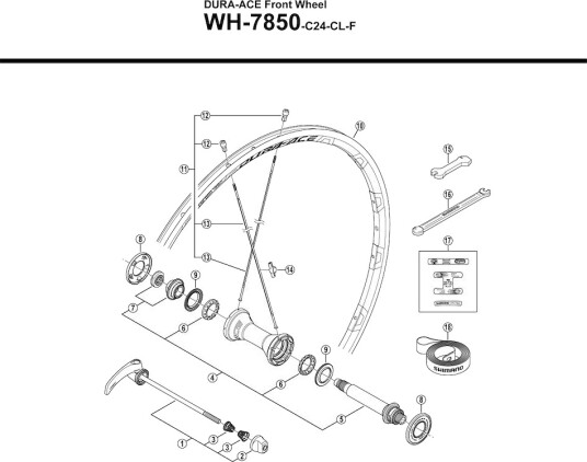 Shimano eiker til forhjul modell WH-7850 283mm lang