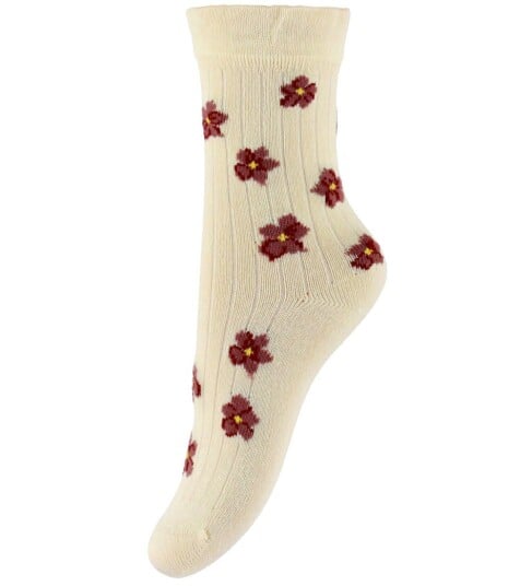 Minipop Sokker - Bambus - Høst Anemone - MiniPop - 27/30 - Sokker Beige Rød - 27-30