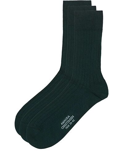 Amanda Christensen 3-Pack True Cotton Ribbed Socks Bottle Green