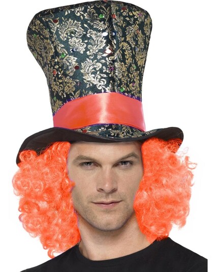 Smiffys Mad Hatter Inspirert Flosshatt med Orange Hår
