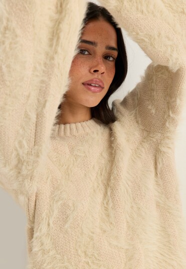 Object Objhollow L/S Re Knit Pullover Noos Cream L