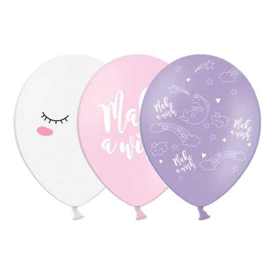 PartyDeco Ballonger Unicorn Hvit/Rosa/Lilla - 50-pakning