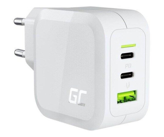 Green Cell 65W PowerGaN Lader med 2x USB-C og 1x USB-A - Hurtiglading, Hvit