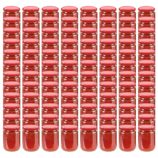 Syltetøyglass med røde lokk 96 stk 230 ml 50801 Syltetøyglass med røde lokk 96 stk 230 ml 50801