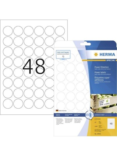 HERMA Labels A4 Ø 30 mm Round White 1200pc HERMA Labels A4 Ø 30 mm Round White 1200pc