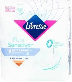 Libresse Pure Sensitive Ultra Night+Wings   8 stk.