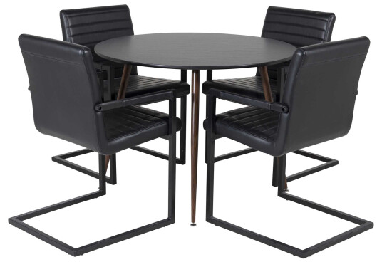 Venture Design Plaza & Art spisegruppe Svart/svart 4 st stoler & bord 100 cm