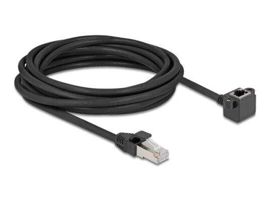 Delock Nettverksforlengelseskabel Rj-45 Hann Til Rj-45 Hunn Down-Angled 5 M 6 Mm Skjermet F/Utp Cat 6 Støtte For Gigabit Ethernet Svart