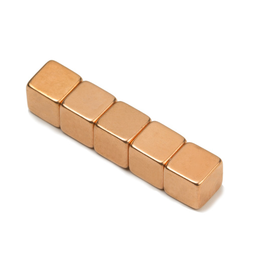 Kjøp kobber-belagt neodym kubemagnet 7 mm | Styrke 1,6 kg