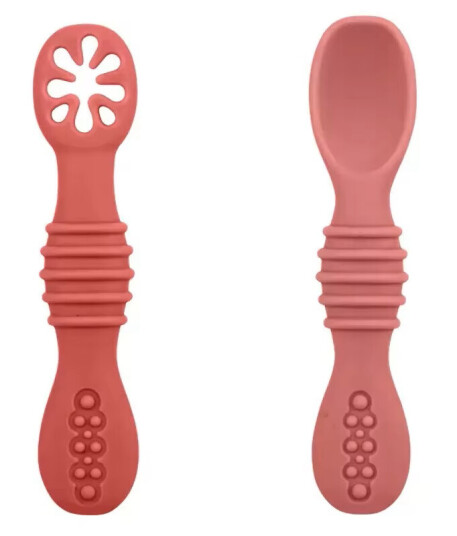 Silikon bestikk for baby rød lær å spise selv! 2pk