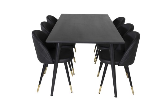 Venture Design Dipp & Velvet spisegruppe Svart/svart 6 st stoler & bord 180 x 90 cm