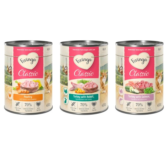 Feringa Classic Meat Menu 6 X 400 G Mix 1: Kanin & Kalkun Fjærkre Laks & Kalkun