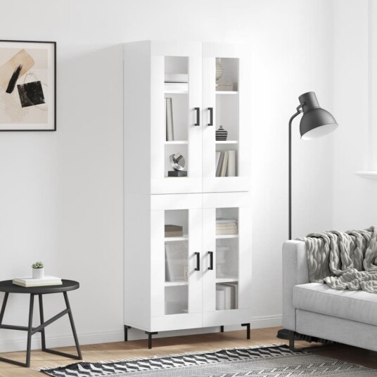 vidaXL Highboard høyglans hvit 69,5x34x180 cm konstruert tre 8720845476977