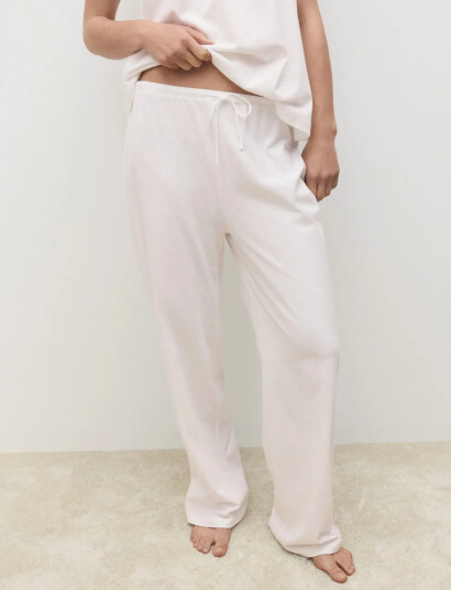 Mango Long Cotton Pyjama Trousers White S