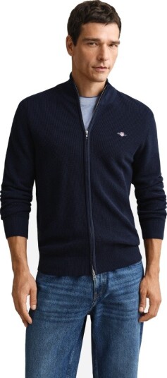 Gant Waffle knit zip cardigan XXL blå herre