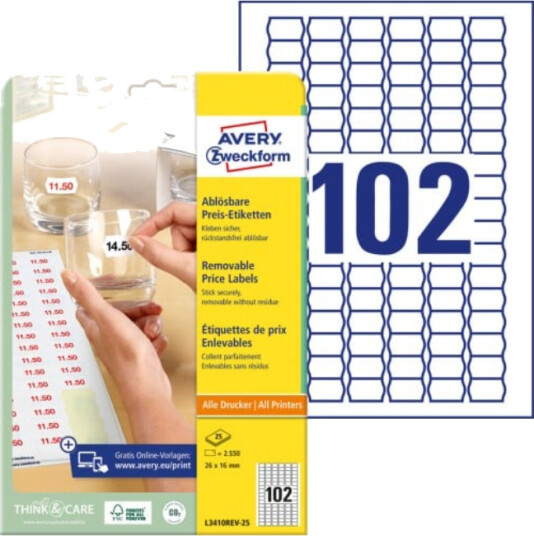 Avery Zweckform L3410REV - price tag labels - 2550 label(s) - 16 x 26 mm