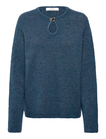 Selected Slflulu Brushed Ls Knit Keyhole O-Neck - Blue - S