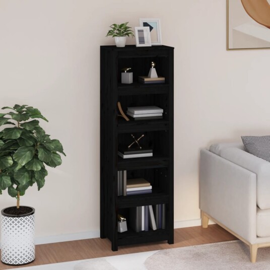 vidaXL Bokhylle svart 50x35x154 cm heltre furu