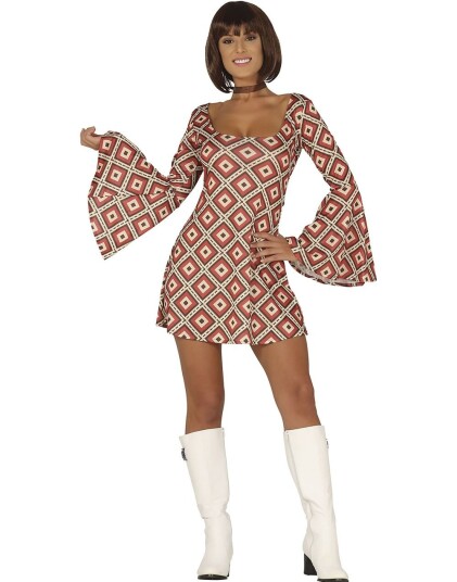 70"S Disco Girl Rutete Kostymekjole Medium