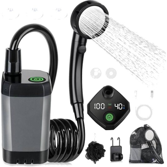 Bærbar Campingdusj Spopal 6000mAh Oppladbar med LED display 4 Spraymoduser IPX7 Vanntett